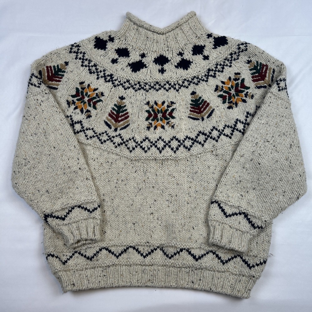 VTG Handknit Nordic Wool Roll Neck Sweater L Outback Red Heavy Knit Autumn Fall